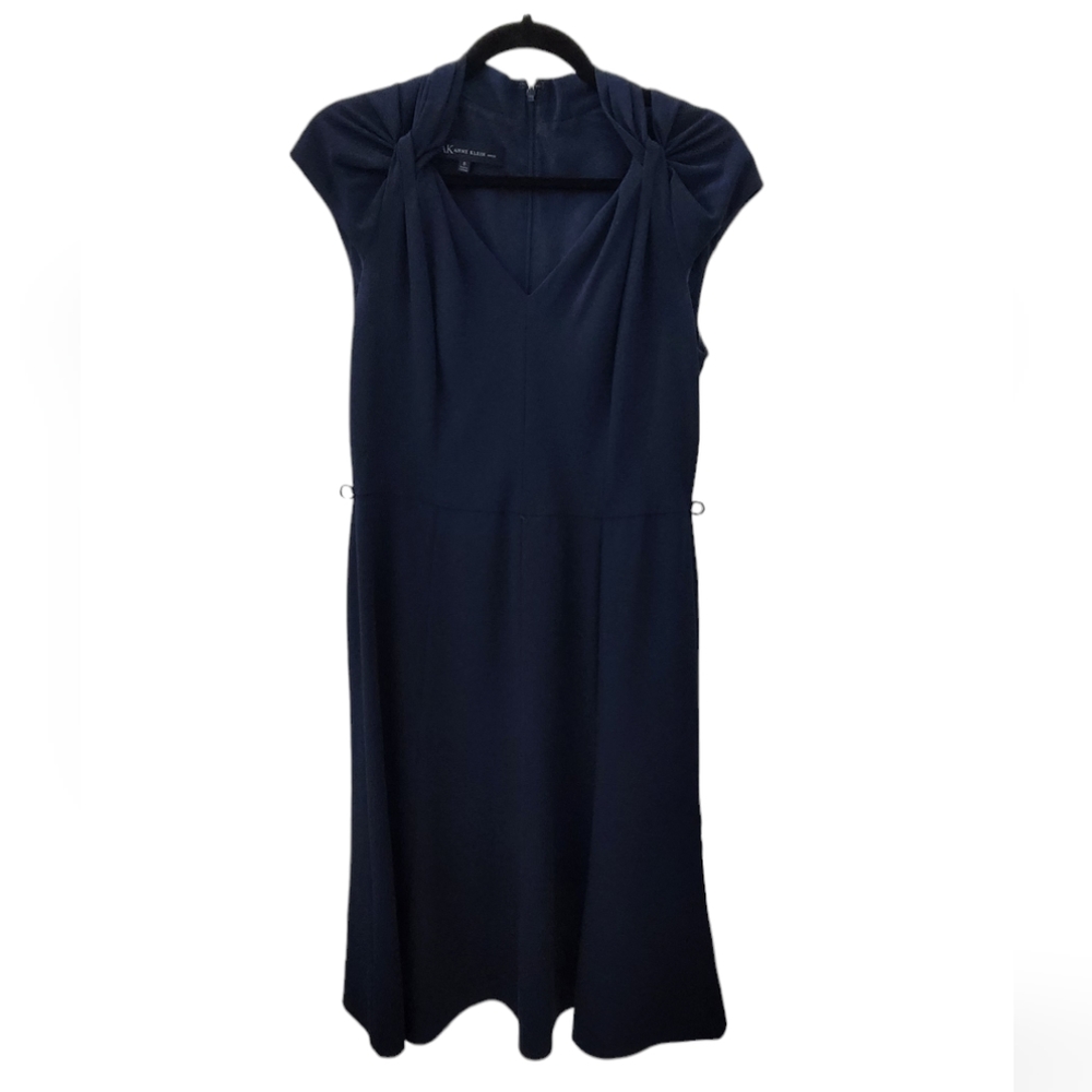 Anne Klein Midi Belted Fit and Flare Navy Blue Dress